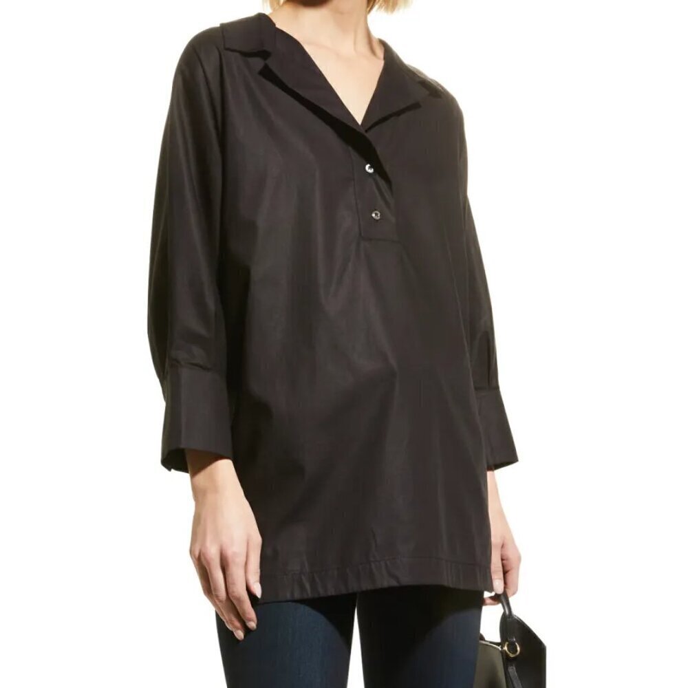 Harshman Avisa popover tunic blouse top shirt black cotton long sleeve new XS
